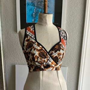 Women's Multicolor Print Crop Top - New ooak Large - made in USA